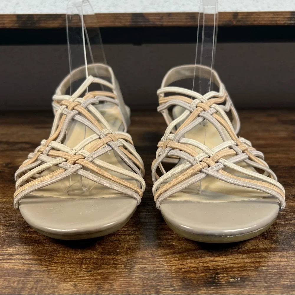 St Johns Bay Sandals Stretchy Straps Beige Wedge Heel‎ Open Toe Sling Back 9.5